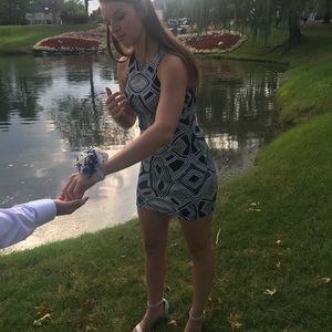 Homecoming dress, Navy/white with silver sparkles